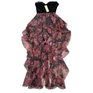 Thirty‎ Thirty Y2K Dress S Sweetheart Corset Bustier Floral Ruffle Tiered Hi Low